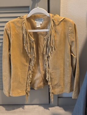 NorthStyle Mustard Suede Fringe Open Jacket